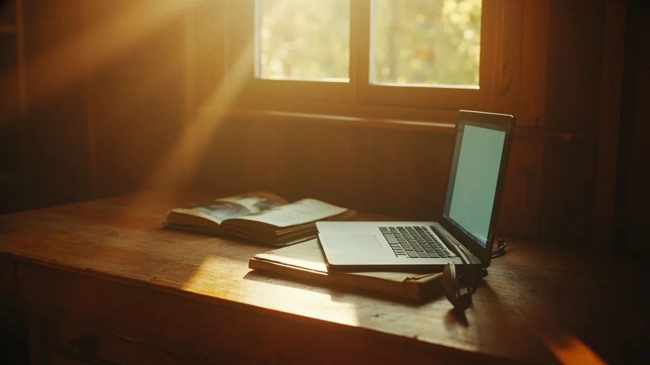 A tidy creative workspace in late-afternoon light