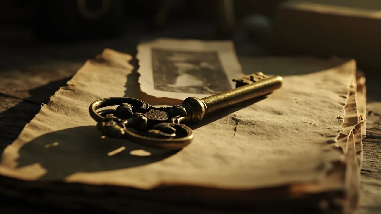 An old brass key resting on aged paper